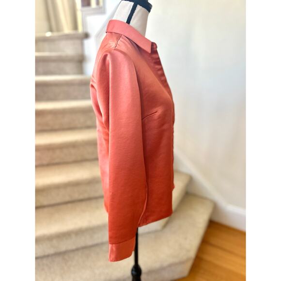 Express Portofino Relaxed Burnt Orange Satin Button Down Blouse - Picture 3 of 7